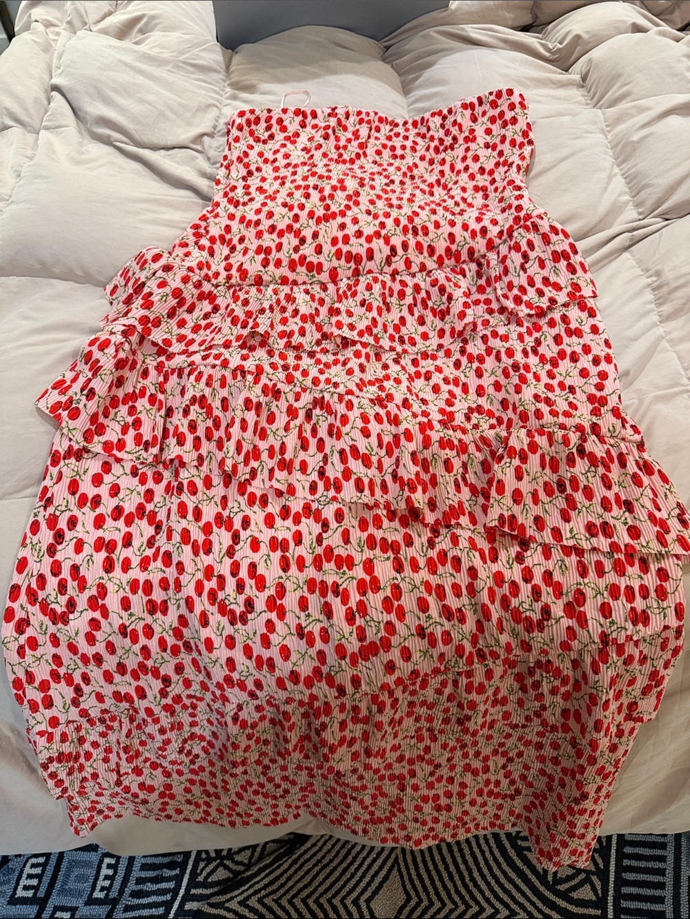 Astr Red Cherry-Print Pink Tiered Sundress